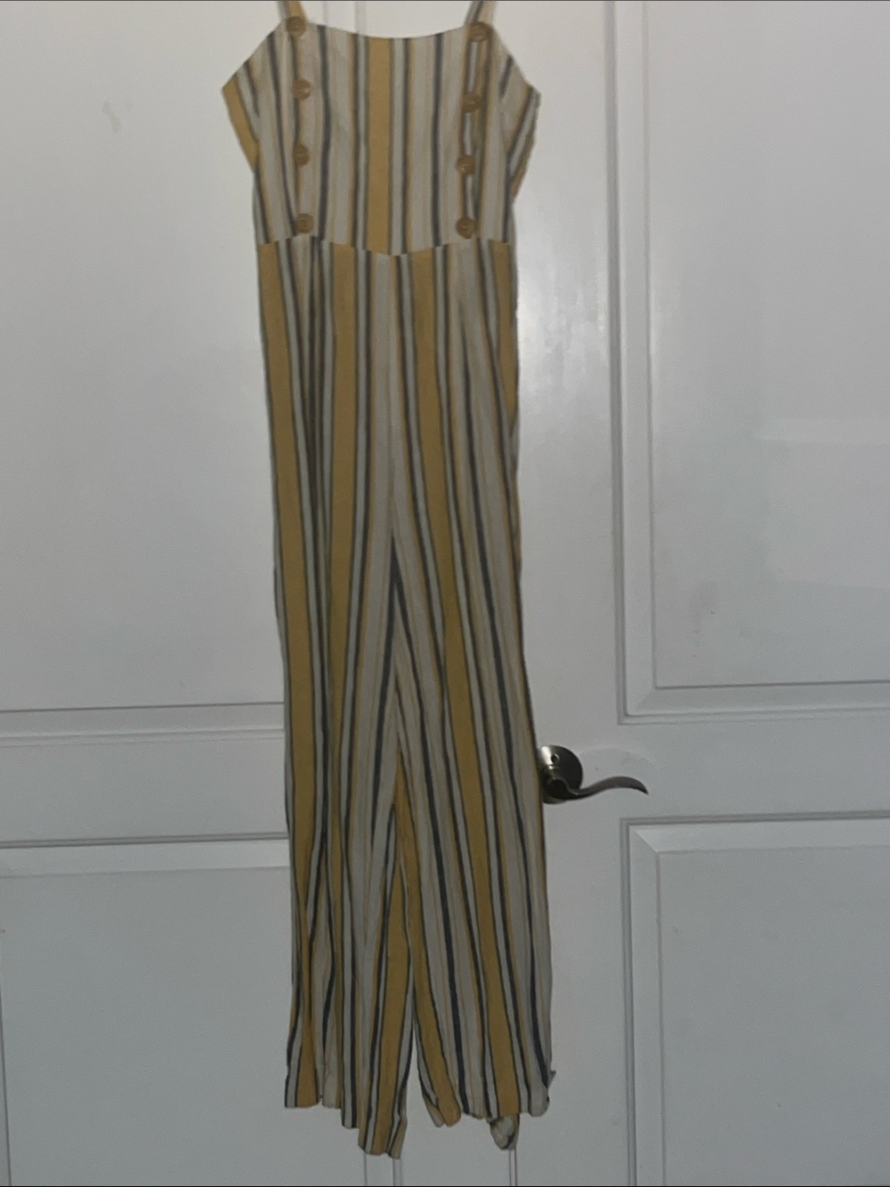 Forever 21 Yellow and Cream Striped Wide-Leg Jumpsuit